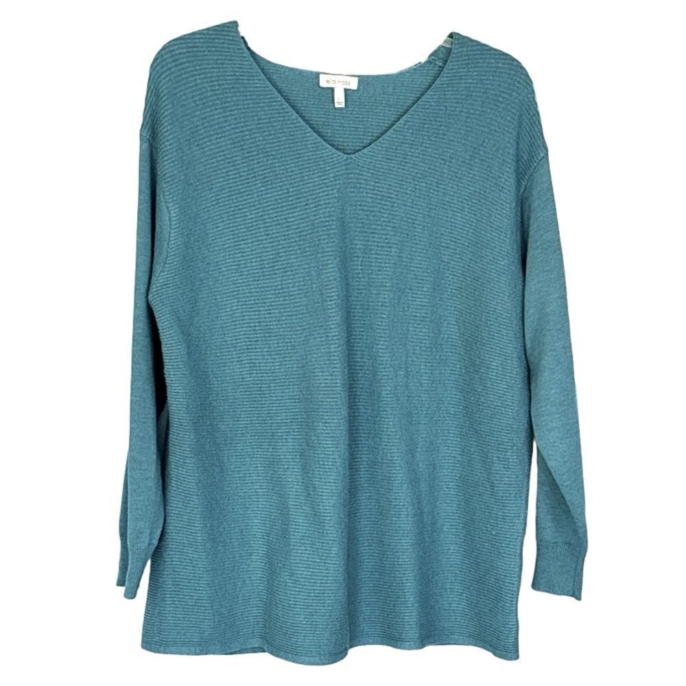 Ella Moss | Anthropologie Blue Ribbed Women’s V Neck Pullover Sweater Size Large